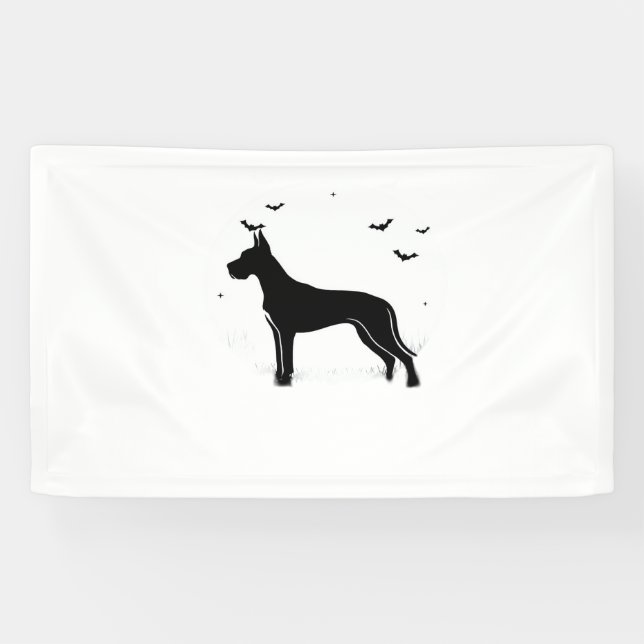 Banderoles Grand Chien Danois - Halloween Lune Silhouette Cla (Horizontal)