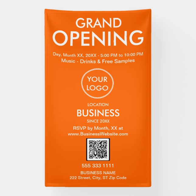 Banderoles Grand Ouverture Moderne Orange Business Logo Code  (Verticale)