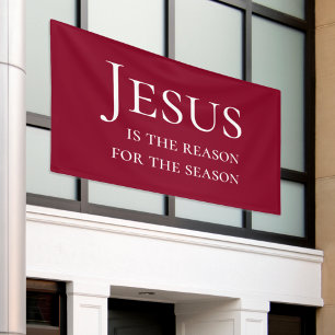 Banderoles Grand panneau rouge Jésus est la raison de Noël