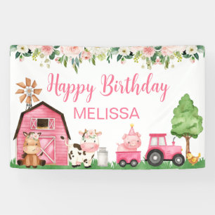 Banderoles Grange de tracteur rose Floral Ferme Anniversaire