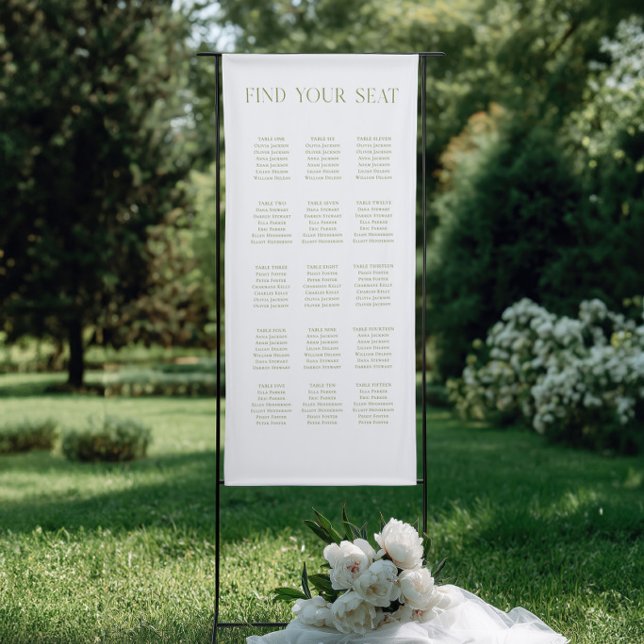 Banderoles Graphique de table de mariage vinyle blanc et saug (White & Sage Green Wedding Seating Chart Vinil Banner)