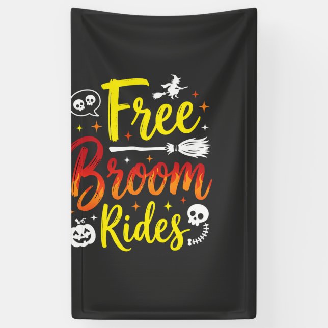 Banderoles Graphisme de sorcière de Halloween à balai gratuit (Vertical)