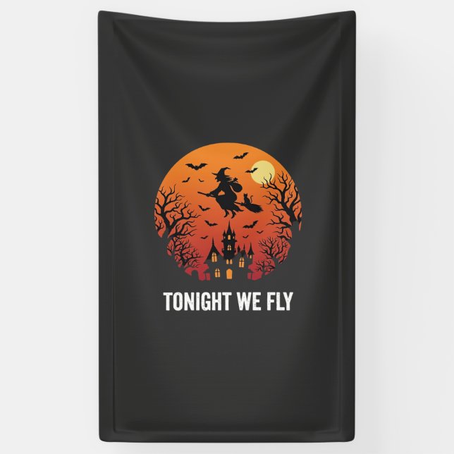 Banderoles Graphisme de sorcière d'Halloween volant la nuit_1 (Vertical)