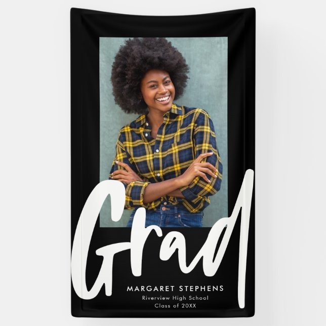 Banderoles Gras tendance grad noir et blanc graduation (Vertical)