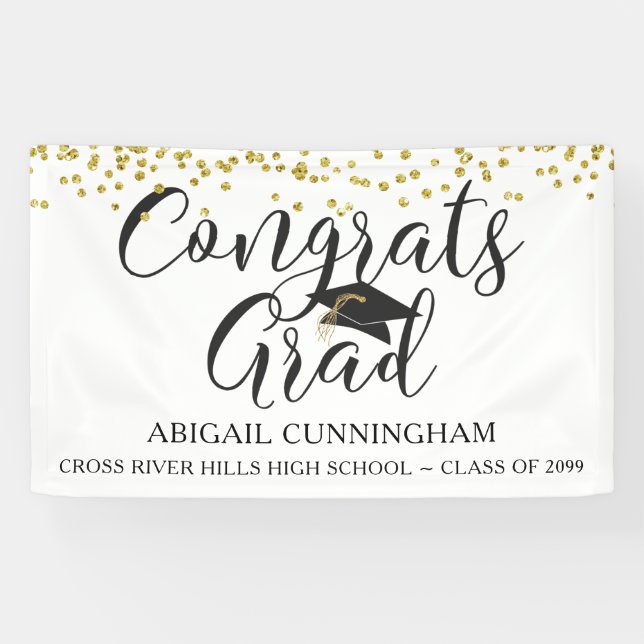 Banderoles GRATS GRAD Gold Confetti Script (Horizontal)