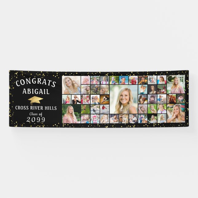 Banderoles GRATS noirs modernes GRATS GRAD 45 Photo Collage (Horizontal)