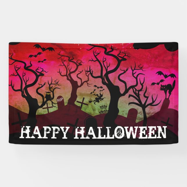 Banderoles Graveyard noir, rouge, vert olive Halloween (Horizontal)