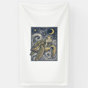 Banderoles Gravure ancienne tortue marine nuit étoilée