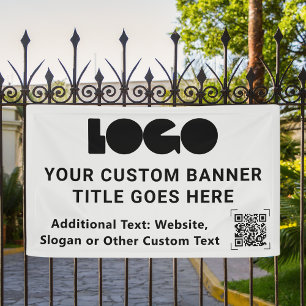 Banderoles Gray Business Logo Company Code QR Outdoor 3'x5'