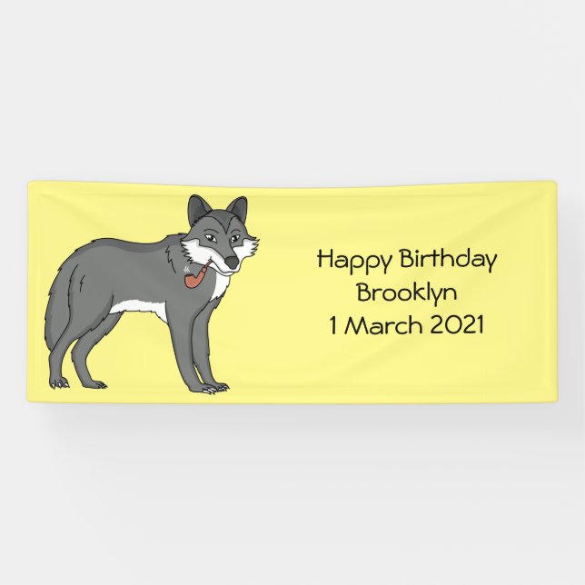 Banderoles Gray wolf with pipe cartoon (Horizontal)