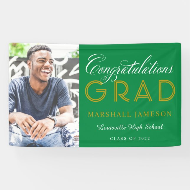 Banderoles Green and Gold Félicitations Graduation Photo (Horizontal)