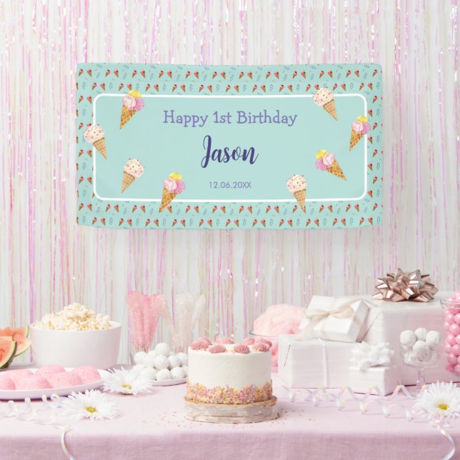 Banderoles Green Cute Crème glacée Cone Enfants Garçon Annive (Fête)