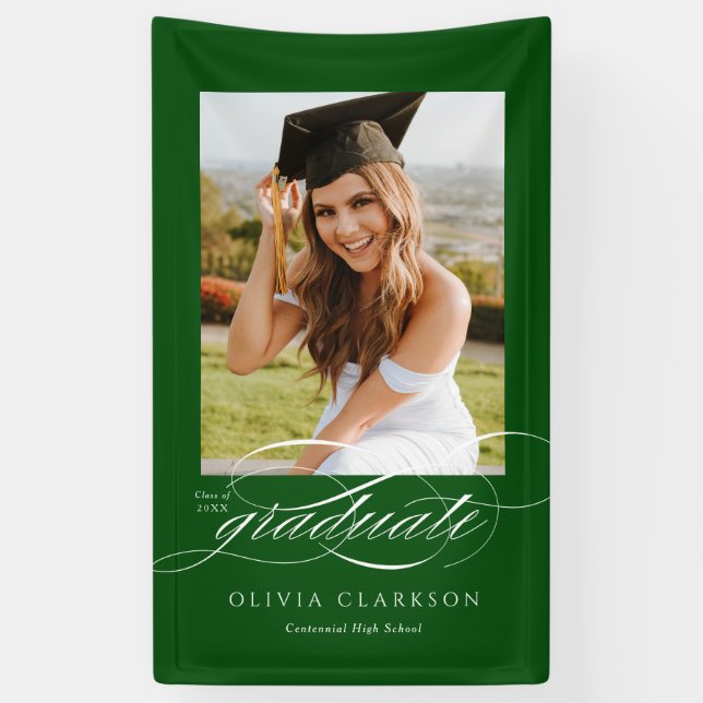 Banderoles Green Elegant Script Graduation Photo Party (Vertical)