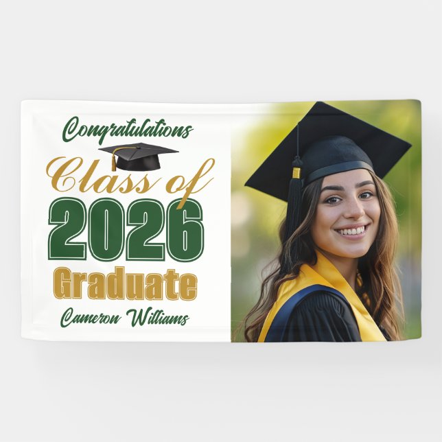 Banderoles Green Gold Class of 2026 Graduation Party Photo (Horizontal)