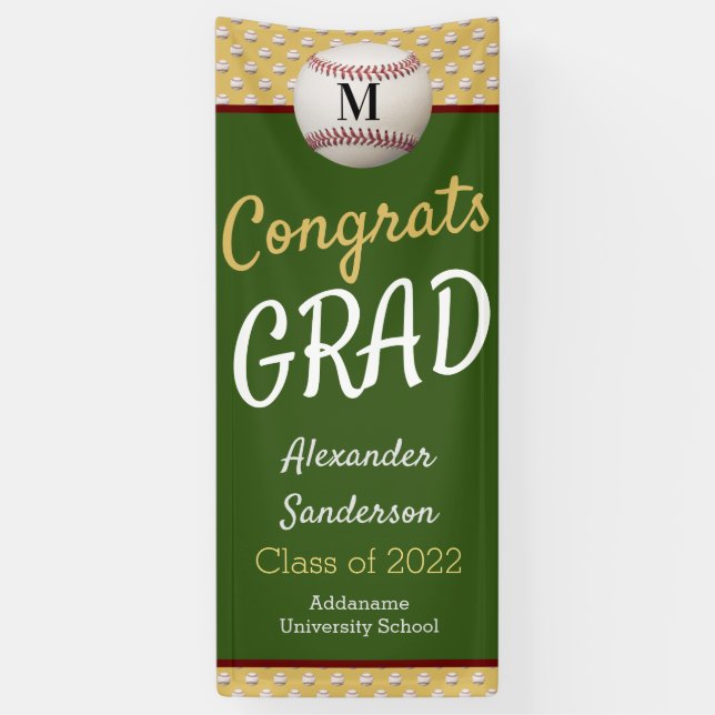 Banderoles Green Gold Congrats Grad Baseball Grad Grad (Vertical)