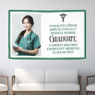 Banderoles Green Médicale School Photo Graduation Party