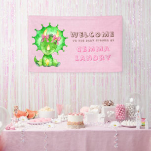 Banderoles Green Triceratops Baby shower pour filles Bienvenu