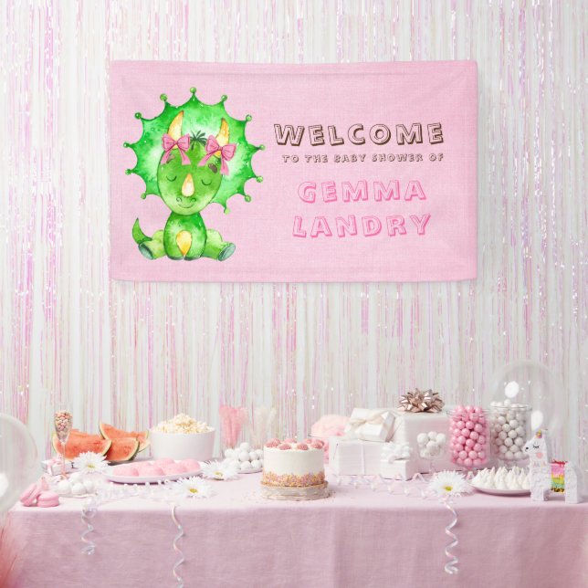 Banderoles Green Triceratops Baby shower pour filles Bienvenu (Fête)