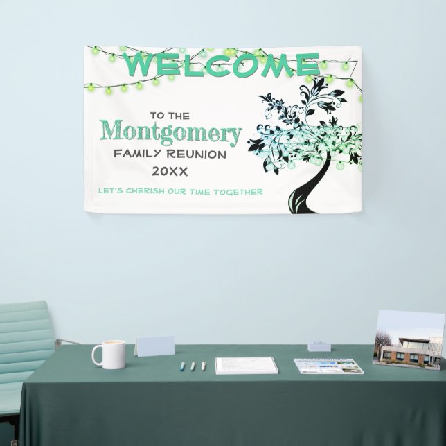 Banderoles Green Welcome Family Reunion Tree Fireflets (Salon professionnel)