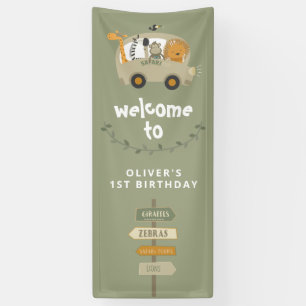 Banderoles Green Wild One Safari Animaux premier anniversaire