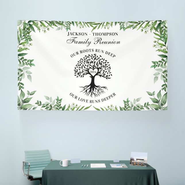 Banderoles Greenery Family Reunion Tree backdrop banner (Salon professionnel)
