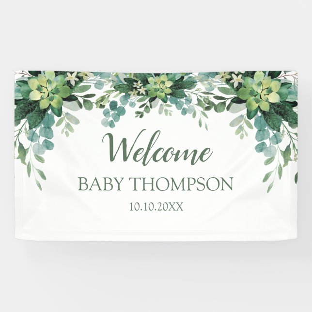 Banderoles Greenery Welcome baby  Banner backdrop (Horizontal)