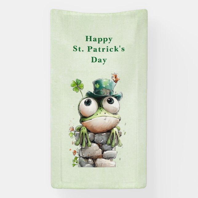 Banderoles Grenouille au chapeau vert et trèfle Saint-Patrick (Verticale)