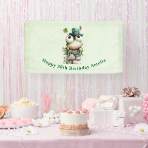 Banderoles Grenouille avec chapeau vert et trèfle anniversair