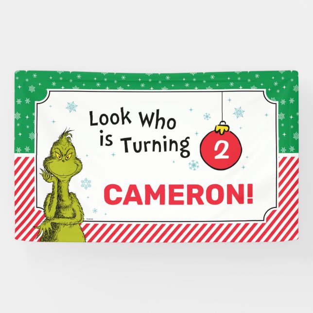 Banderoles Grinch Rouge et Vert Anniversaire Flocon de Neige (Horizontal)