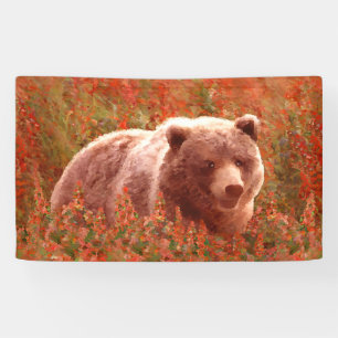 Banderoles Grizzly Bear Cub dans Fireweed Peinture Art de la