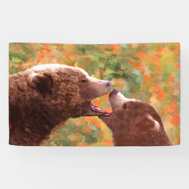 Banderoles Grizzly Bear Mom and Cub Painting - Wildlife Art (Horizontal)