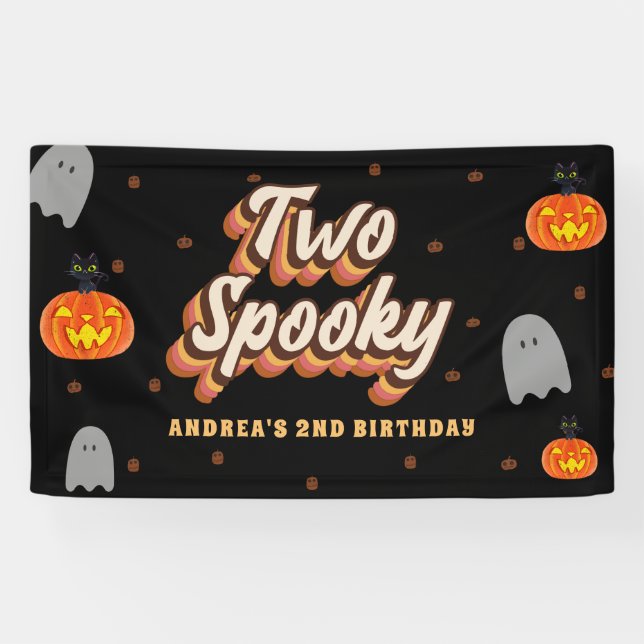 Banderoles Groovy Deux Spooky 2ème Anniversaire Halloween Rét (Horizontal)