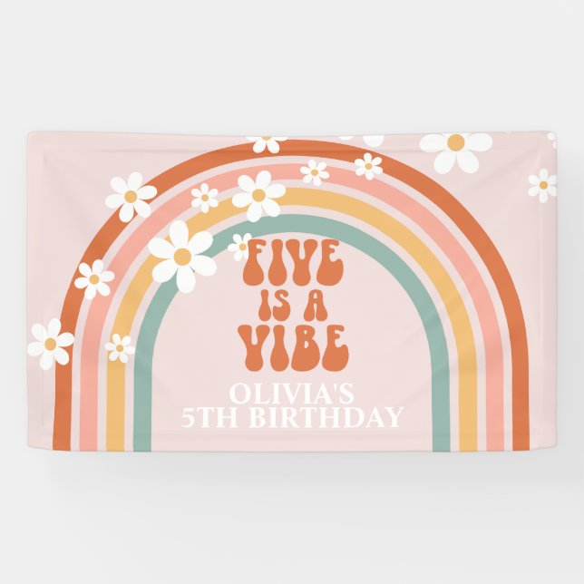 Banderoles Groovy Five est une fête d'anniversaire Rainbow Da (Horizontal)