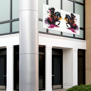 Banderoles Guerrier équitation cheval en aquarelle