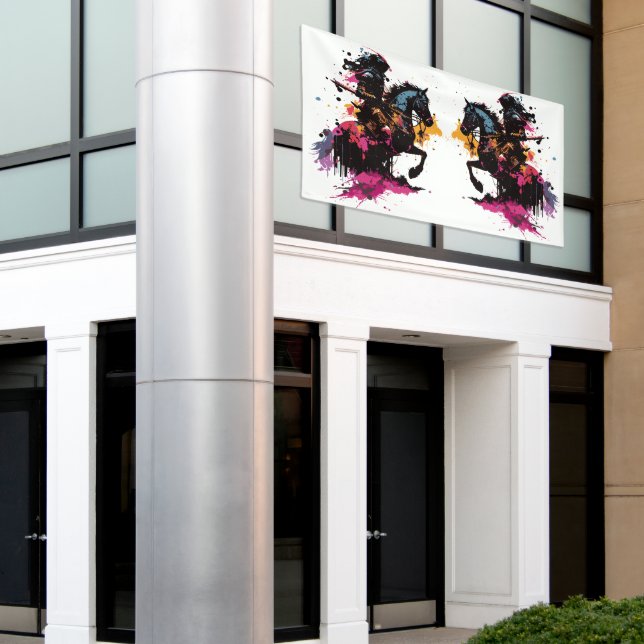 Banderoles Guerrier équitation cheval en aquarelle (Bâtiment extérieur)