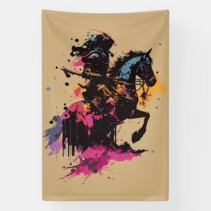 Banderoles Guerrier équitation cheval en aquarelle