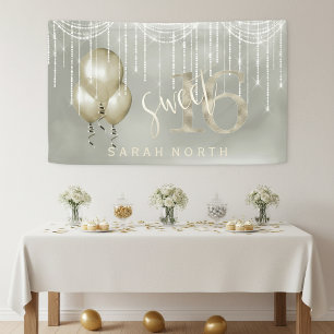 Banderoles Guirlandes lumineuses et ballons Sweet 16 Champagn