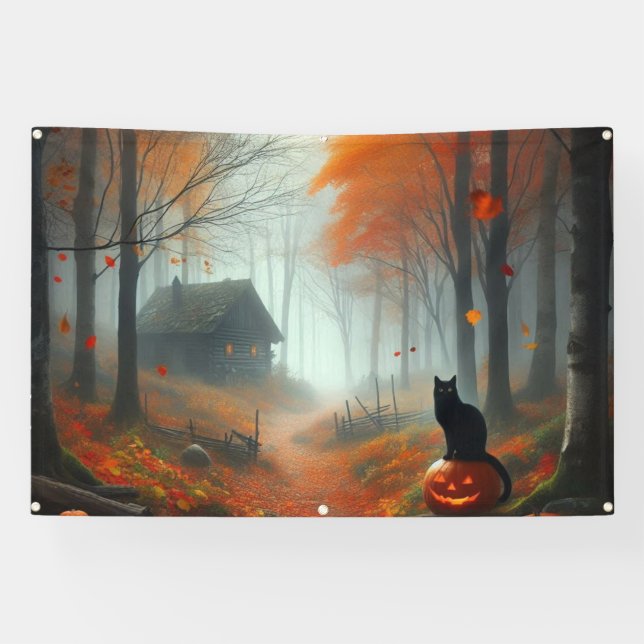 Banderoles Halloween/Automne/Automne/citrouille/chat (Horizontal)