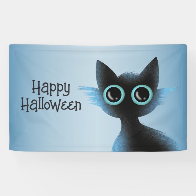 Banderoles Halloween Big Eyes Black Blue Evil Chat (Horizontal)