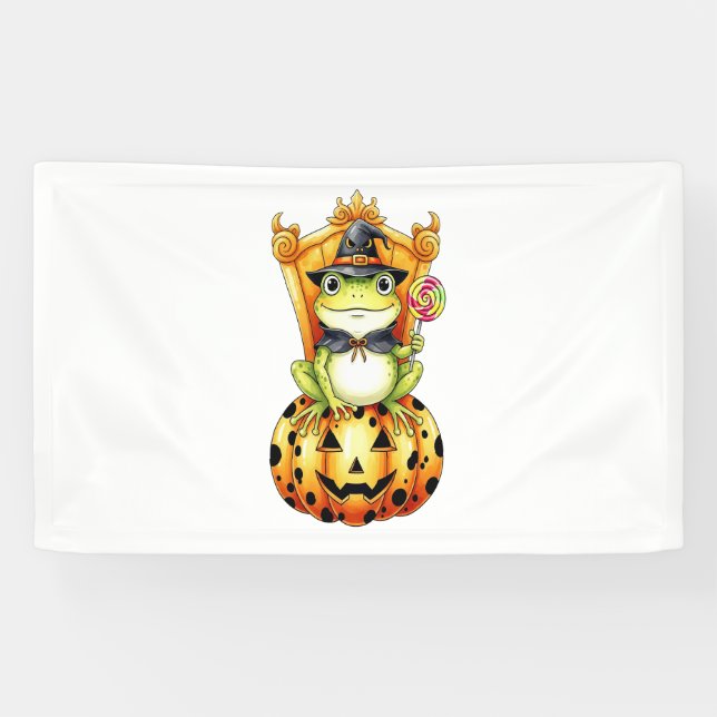 Banderoles Halloween Cute Frog sur Citrouille (Horizontal)