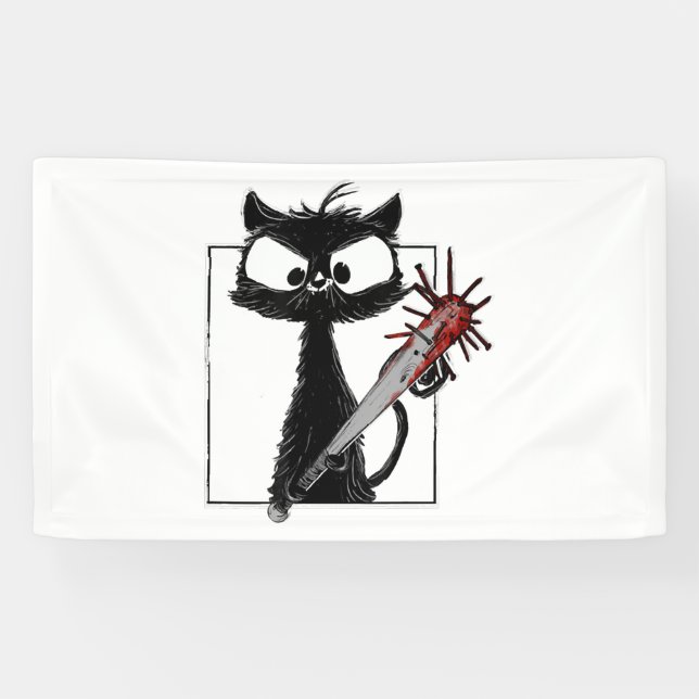 Banderoles Halloween de baseball de chat noir (Horizontal)