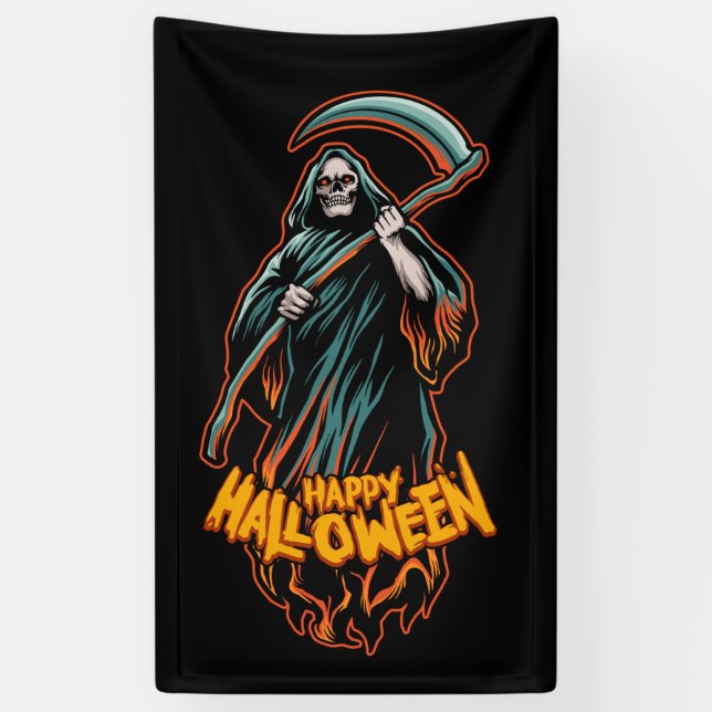 Banderoles Halloween faucheuse crâne (Vertical)