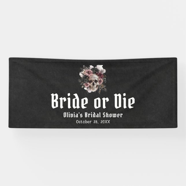Banderoles Halloween Fleur Skull Bride or Die Bridal Shower (Horizontal)
