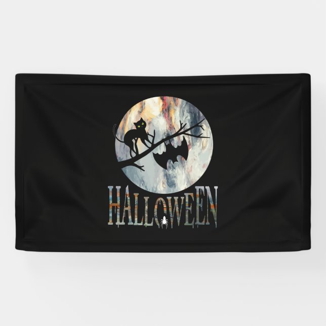 Banderoles Halloween Funny Chat Halloween Anniversaire (Horizontal)