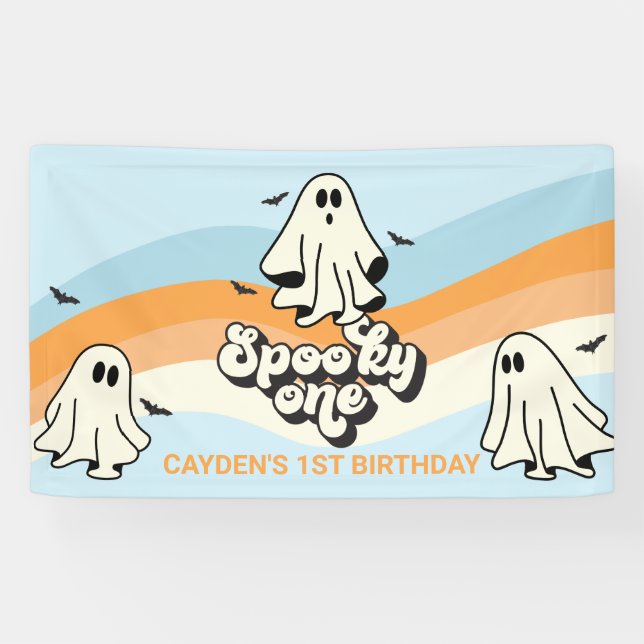 Banderoles Halloween Ghost Retro Éffrayant Un bleu (Horizontal)
