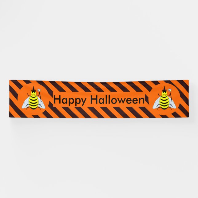 Banderoles Halloween Magic Bee Witch Orange et Black Stripes (Horizontal)