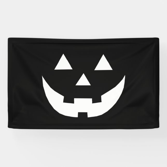Banderoles Halloween noir blanc Jack-o'-lantern effrayant (Horizontal)