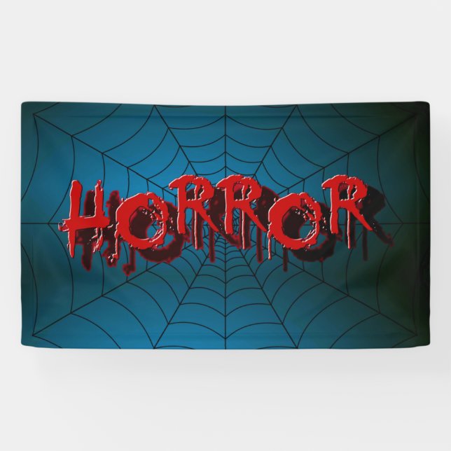 Banderoles Halloween Party Red Horror Spider Web Blue Effraye (Horizontal)