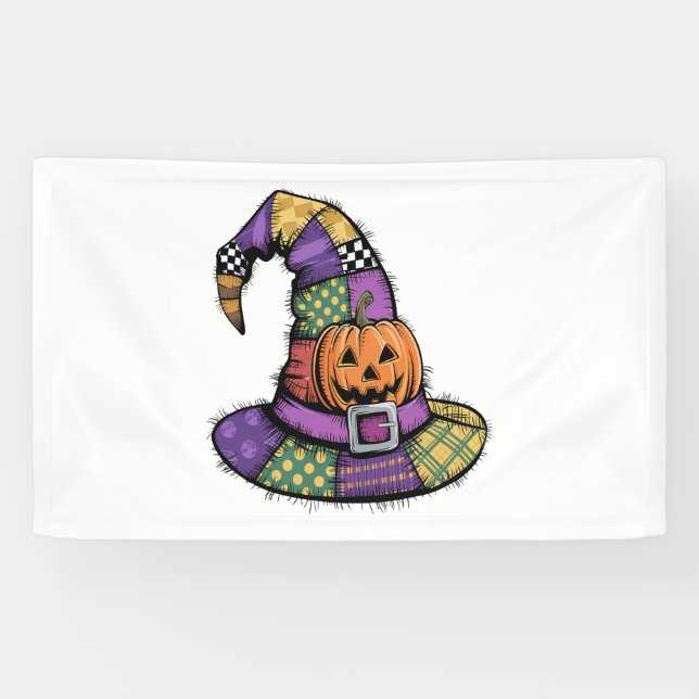 Banderoles Halloween Patchwork Witch Casquette Éffrayant (Horizontal)