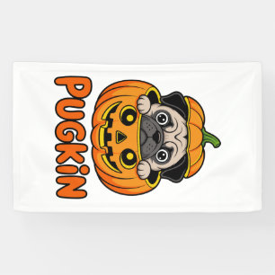 Banderoles Halloween Pugkin, Chien Pug Citrouille